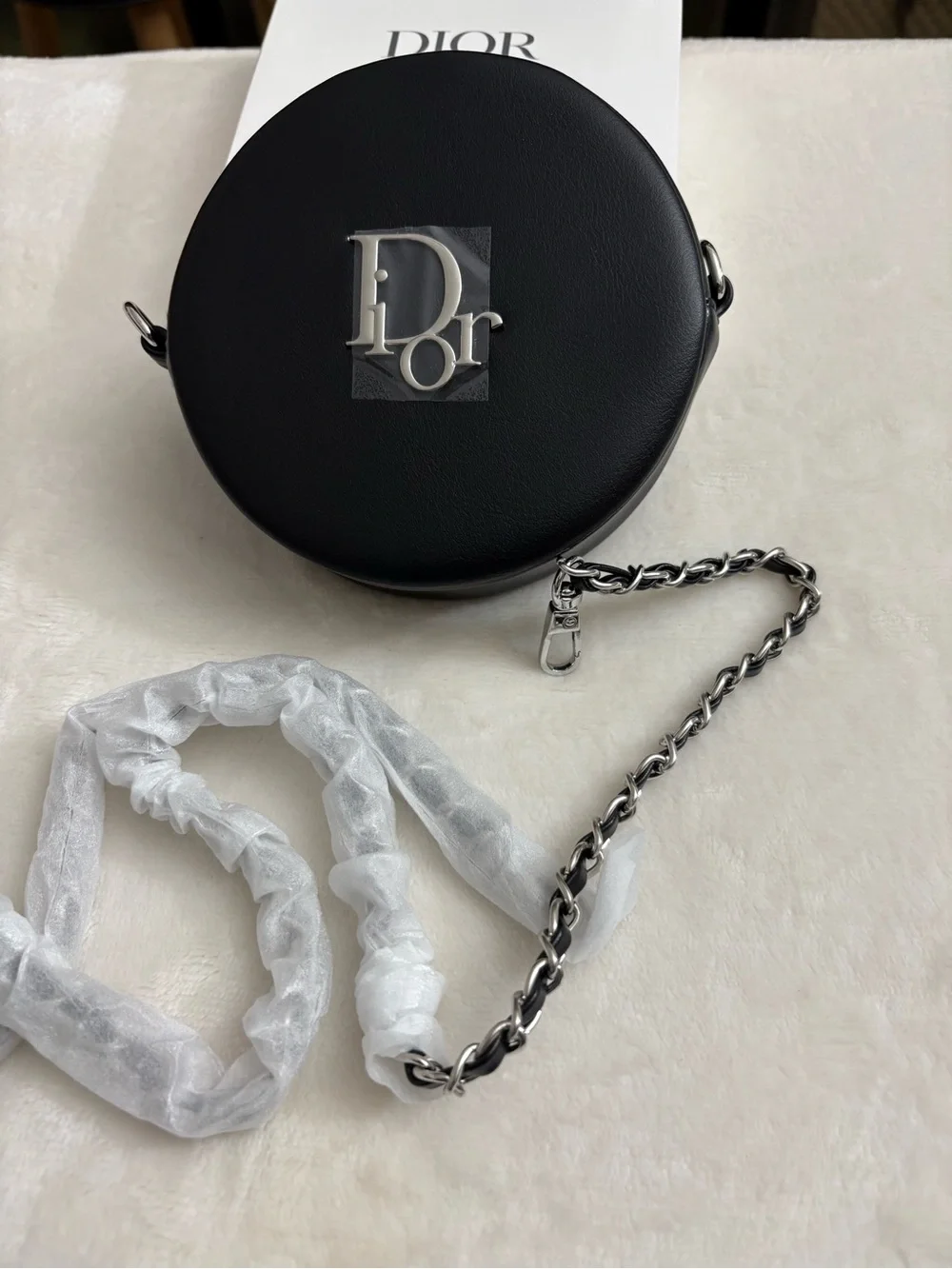 Dior Black Round Leather Crossbody with Silver Logo